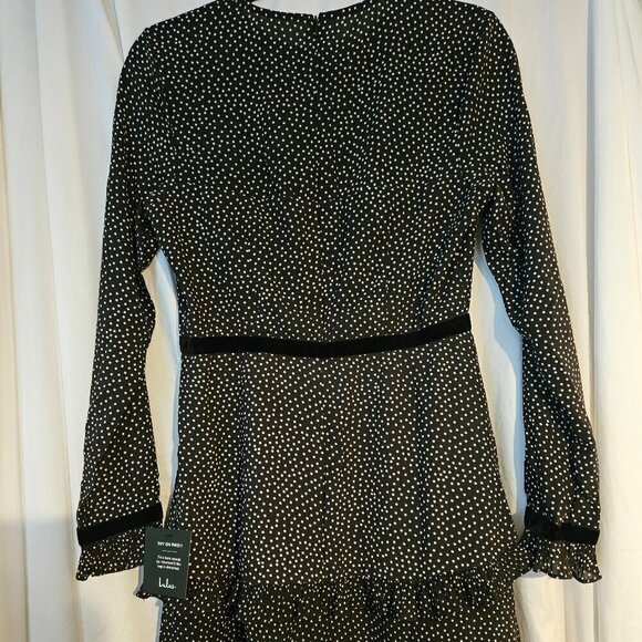 Lulus Floral To See Black Polka Dot Long Sleeve Mini Dress Size medium NWT - Picture 3 of 10